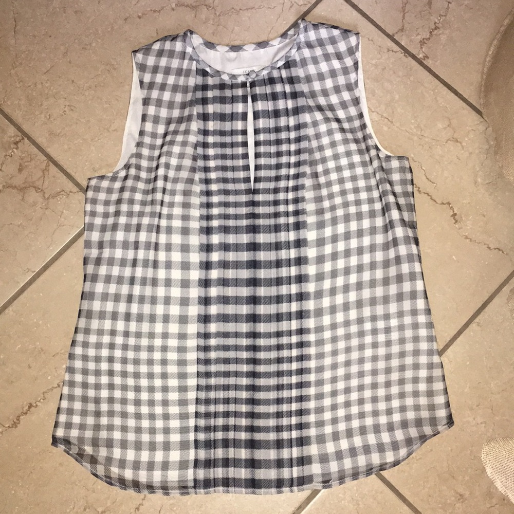 - J. Crew Plaid Black and cream blouse sleeveless size small